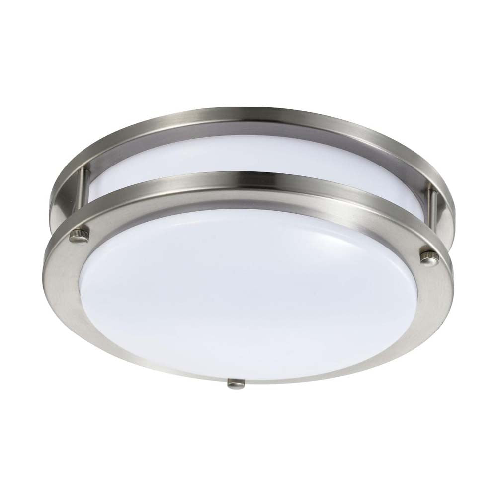 16w 10-in LED Flush Mount Fixture 3000K Dimmable Brushed Nickel White Lens