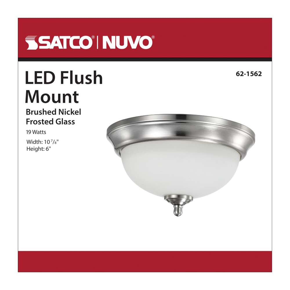 19w 11-in LED Flush Mount Fixture 3000K Dimmable Brushed Nickel Frosted Glass