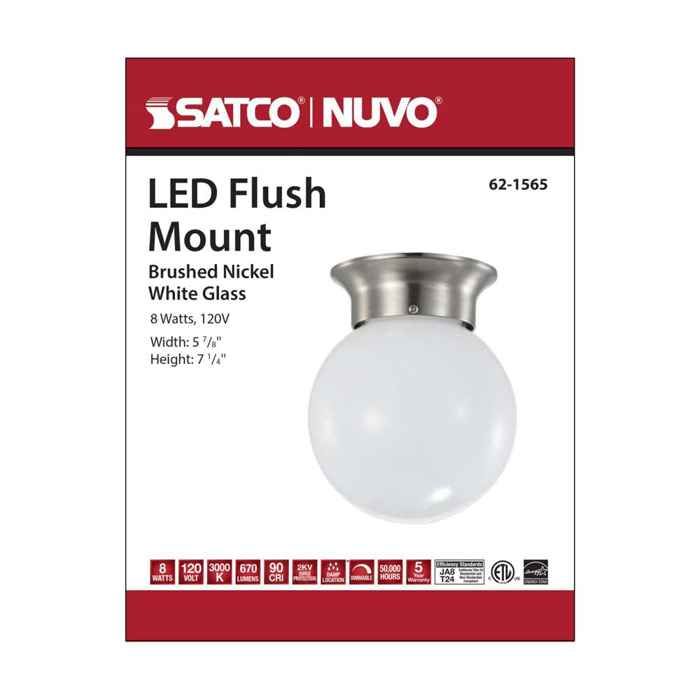 8w 6-in LED Flush Mount Fixture 3000K Dimmable Brushed Nickel Frosted Glass