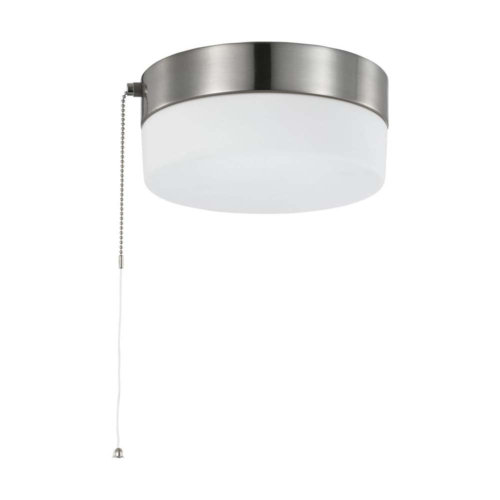 12w 8-in Pull Chain LED Flush Mount Fixture Brushed Nickel with Frosted Glass