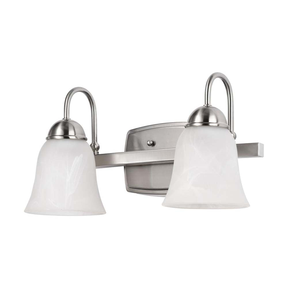 15w LED 2-Light Vanity Fixture 3000K Brushed Nickel w/ Alabaster Glass