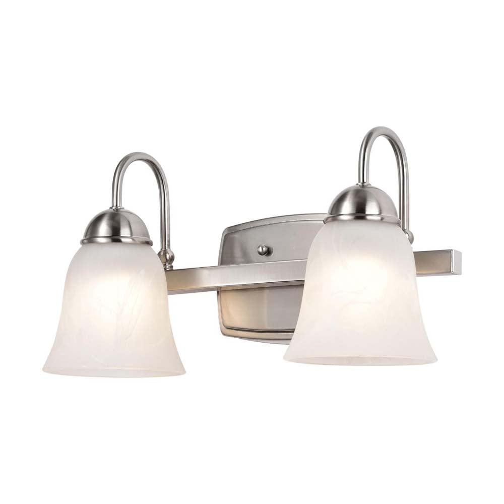15w LED 2-Light Vanity Fixture 3000K Brushed Nickel w/ Alabaster Glass