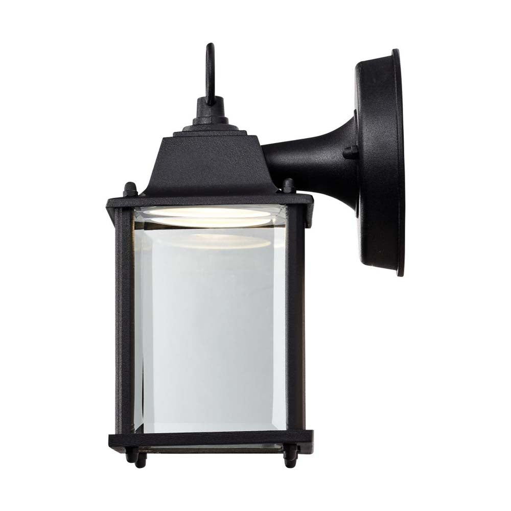 8w 3000K LED Cube Lantern Black Finish Clear Beveled Glass