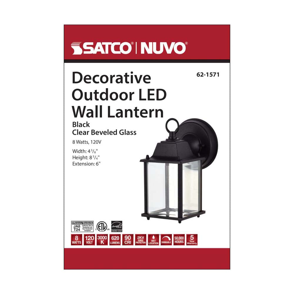 8w 3000K LED Cube Lantern Black Finish Clear Beveled Glass