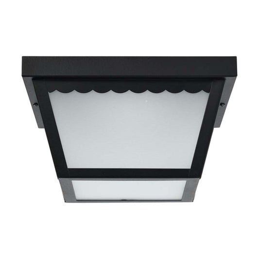12w 9-in LED Carport Flush Mount Fixture 3000K Dimmable Black w/ Frosted Glass