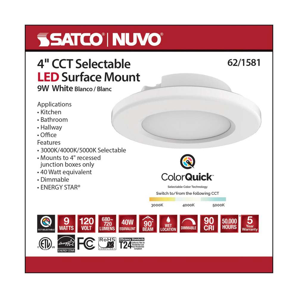 4-in LED Surface Mount Fixture CCT Selectable 3K/4K/5K White