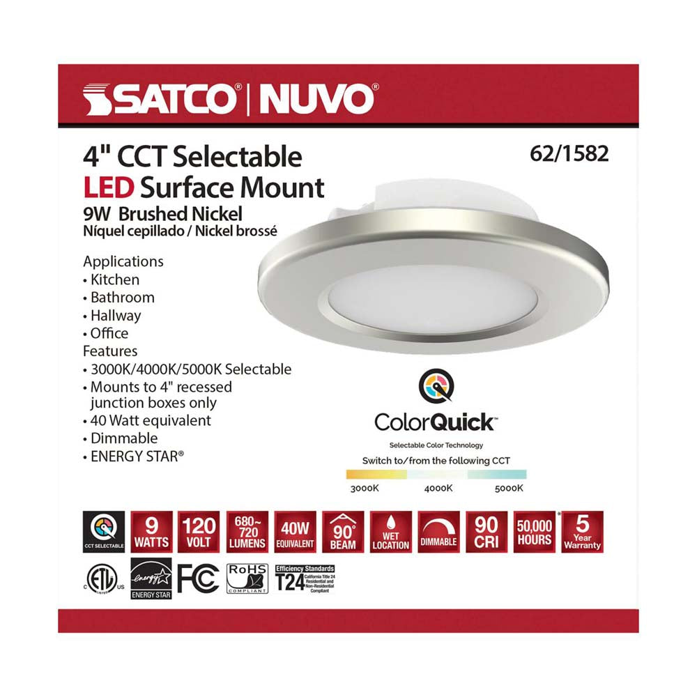 4-in LED Surface Mount Fixture CCT Selectable 3K/4K/5K Brushed Nickel