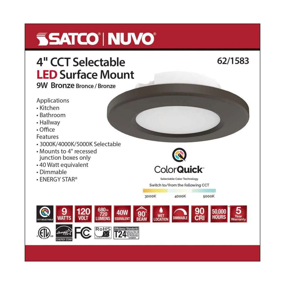 4-in LED Surface Mount Fixture CCT Selectable 3K/4K/5K Bronze