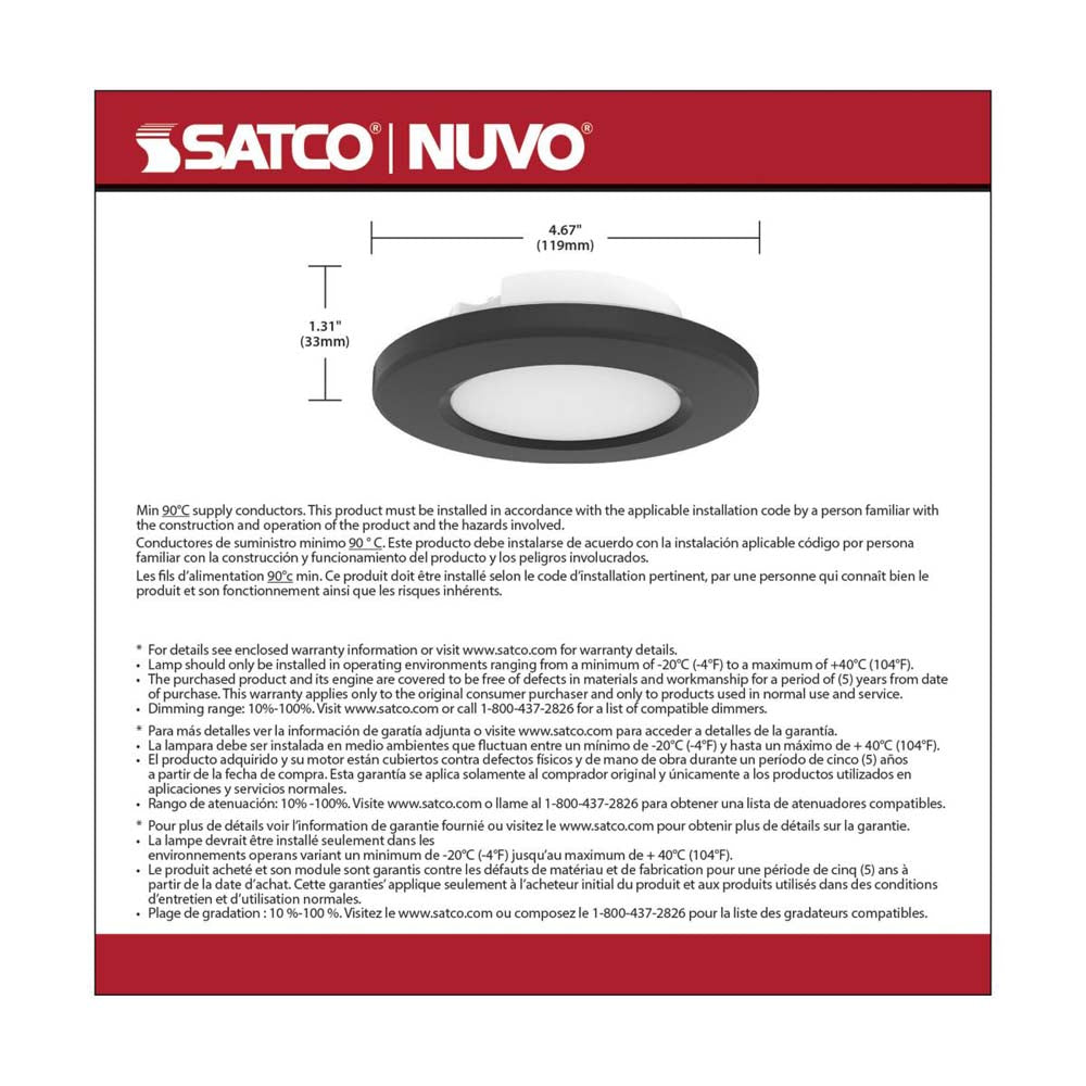 4-in LED Surface Mount Fixture CCT Selectable 3K/4K/5K Black