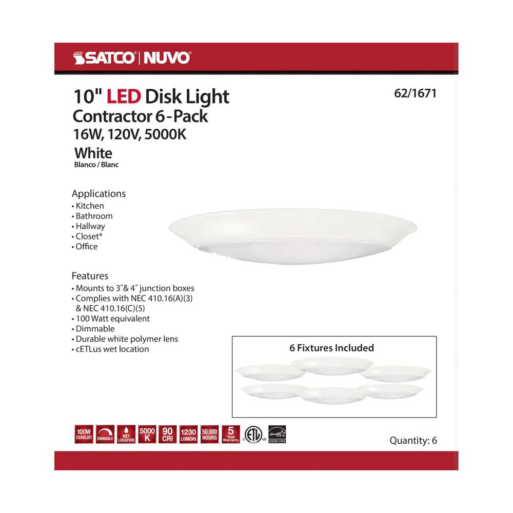 10-in LED Disk-Light 5000K 6 Unit Contractor Pack White Finish