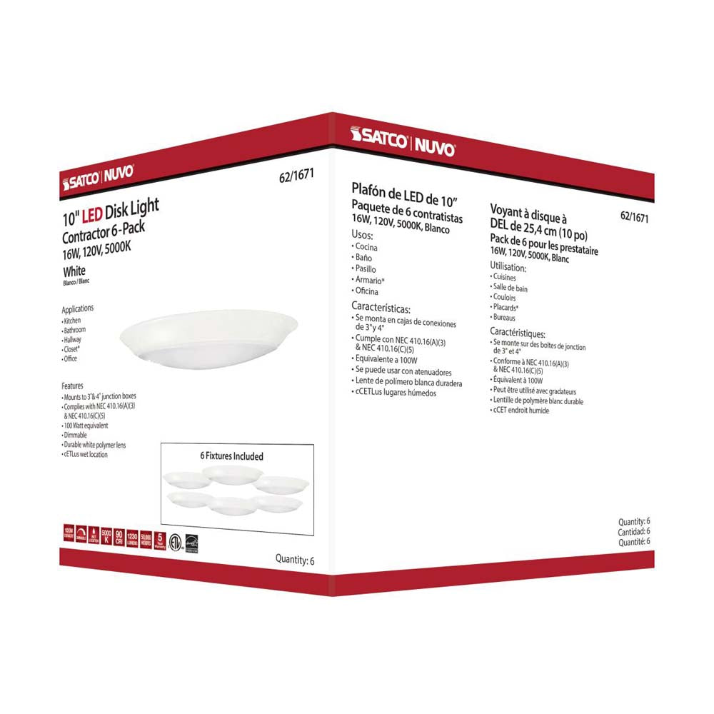 10-in LED Disk-Light 5000K 6 Unit Contractor Pack White Finish