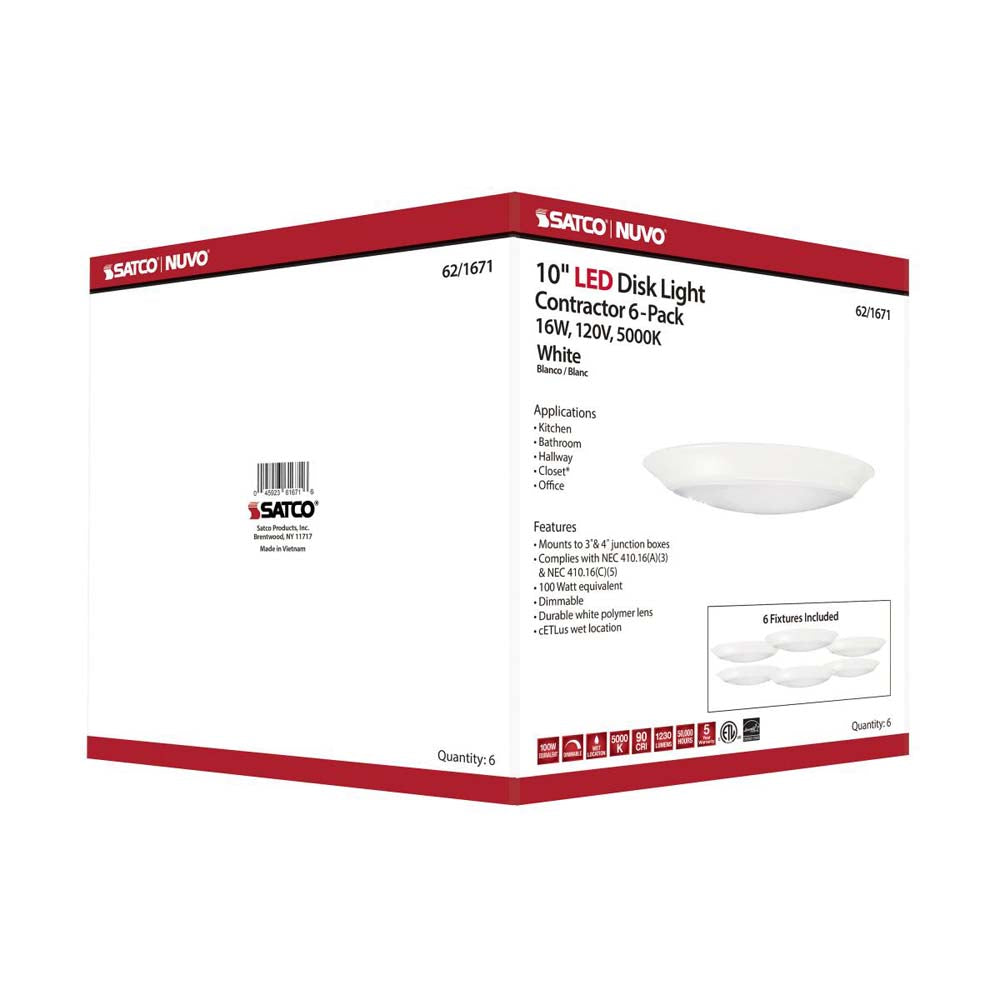 10-in LED Disk-Light 5000K 6 Unit Contractor Pack White Finish