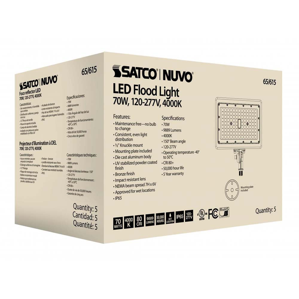 LED Flood Light 70w 4000K Bronze Finish 100-277V