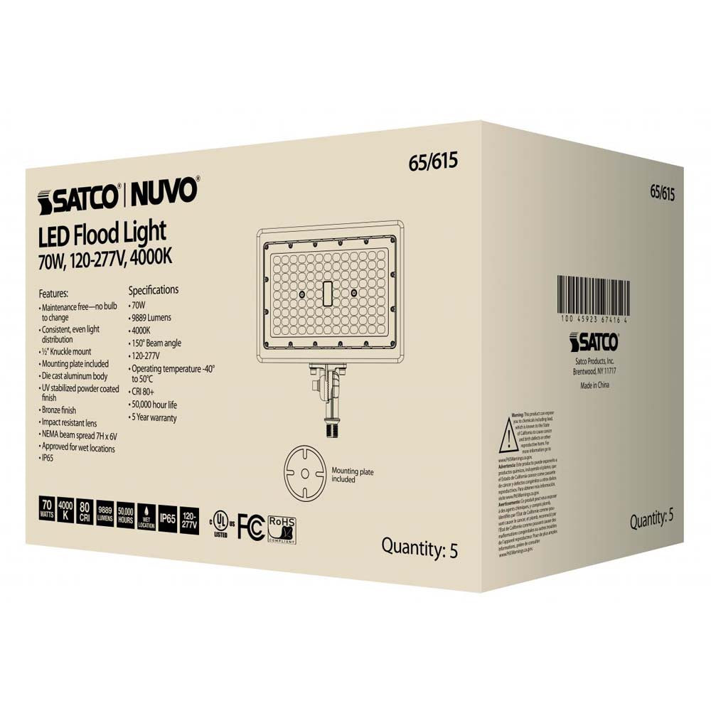 LED Flood Light 70w 4000K Bronze Finish 100-277V