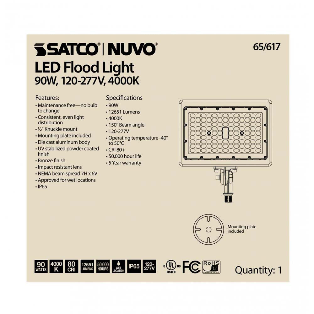 LED Flood Light 90w 4000K Bronze Finish 100-277V