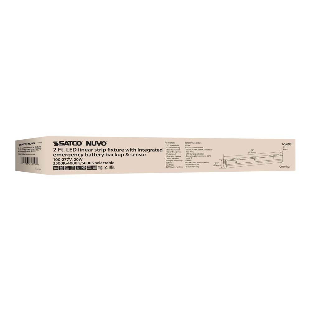 LED 2-ft Linear Strip Light 20W White Finish CCT Tunable 100-277V EM & Sensor