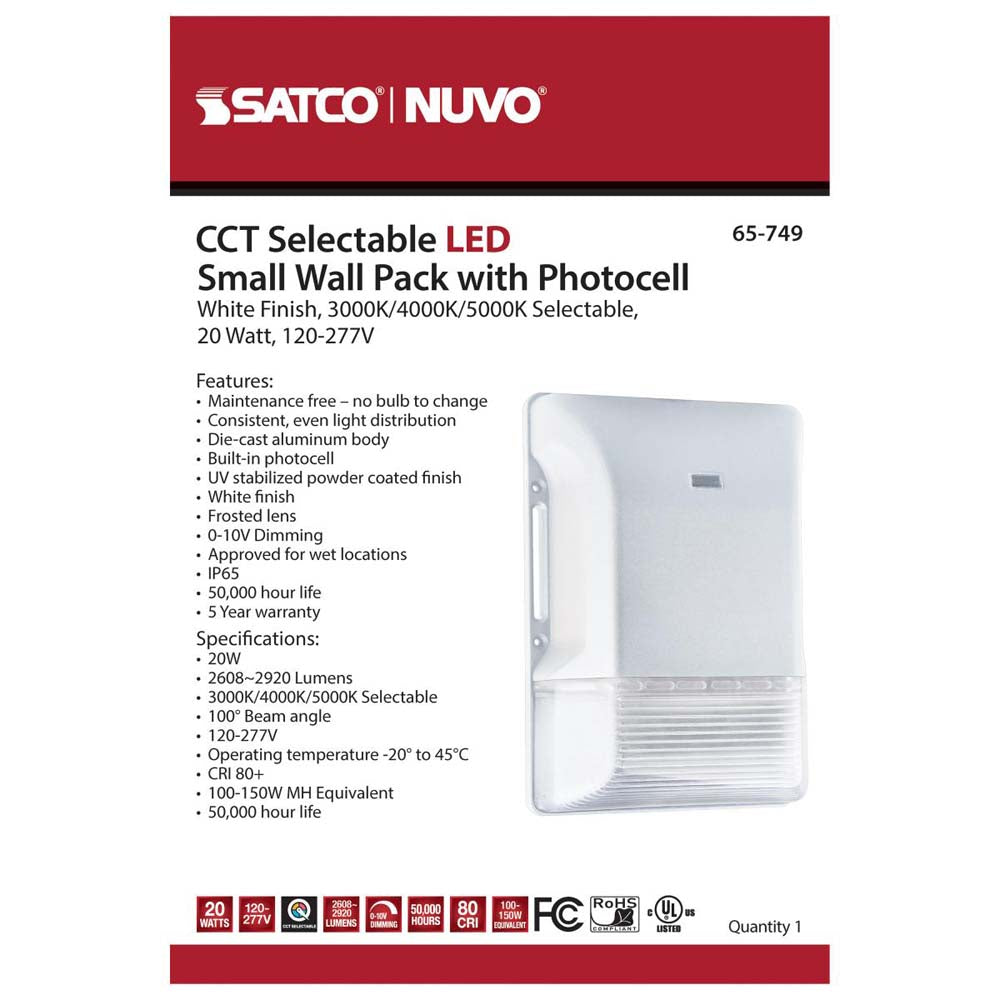 LED Small Wall Pack 20W CCT Tunable 3K/4K/5K White Finish 100-277V