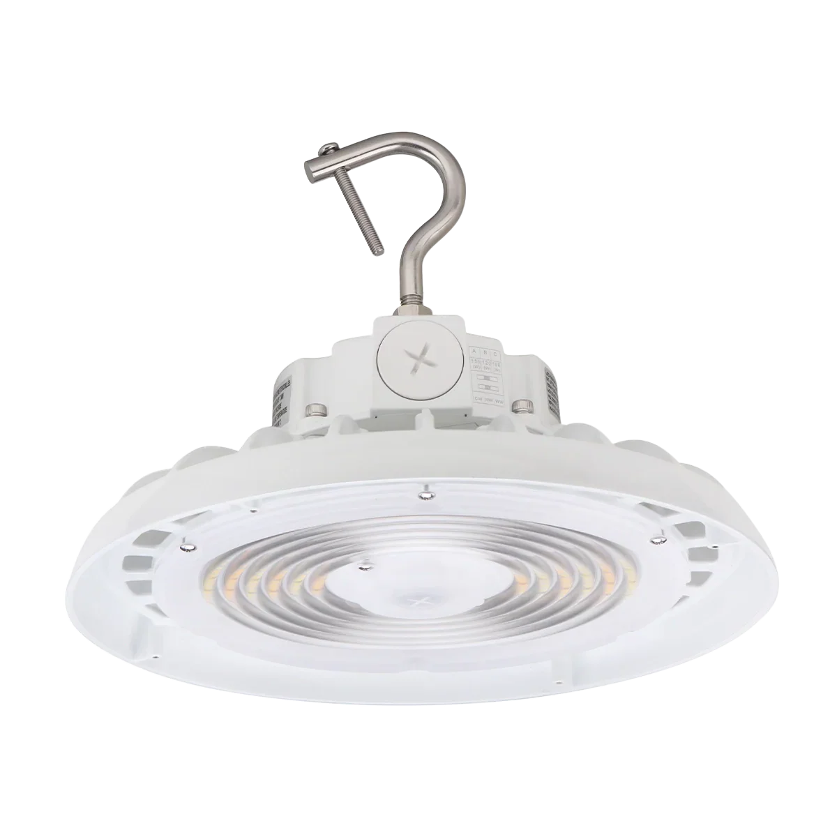 Medinah Power | UFO 100-150W Series Round LED High Bay | Up to 24,000 Lumens | CCT & Wattage Selectable | 120-277v | White