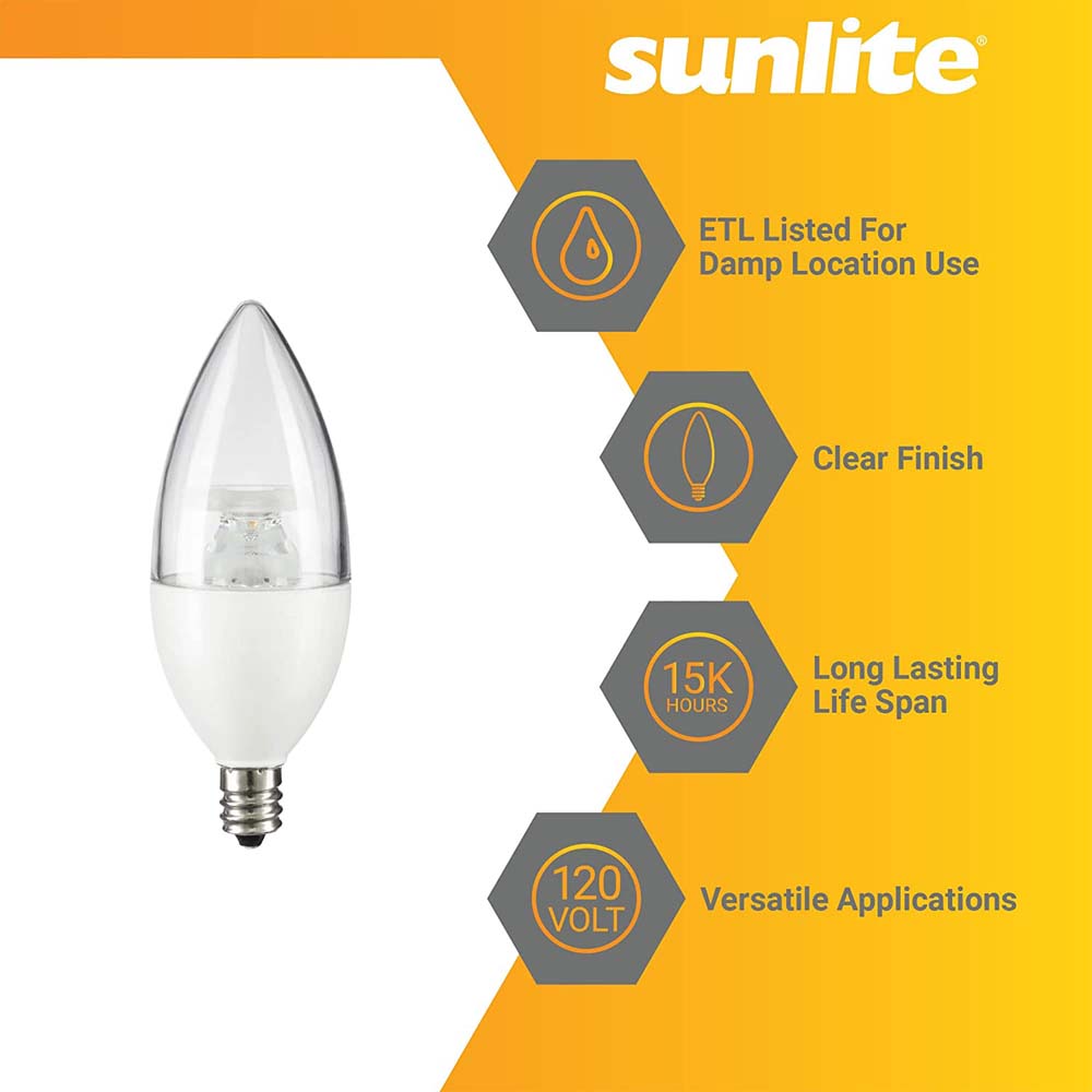 Sunlite LED B11 Clear Chandelier Light Bulb 7w 120v E12 Base 3000K - Warm White