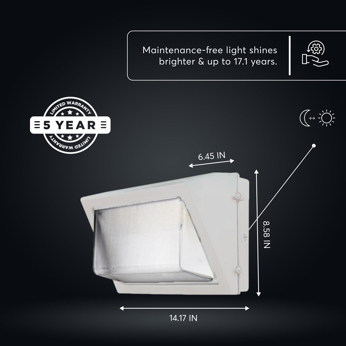Medinah Power | WPLL 40T80W Series LED Wall Pack w/Photocell | Up to 12,000 Lumens | CCT & Wattage Selectable | 120-277v | White
