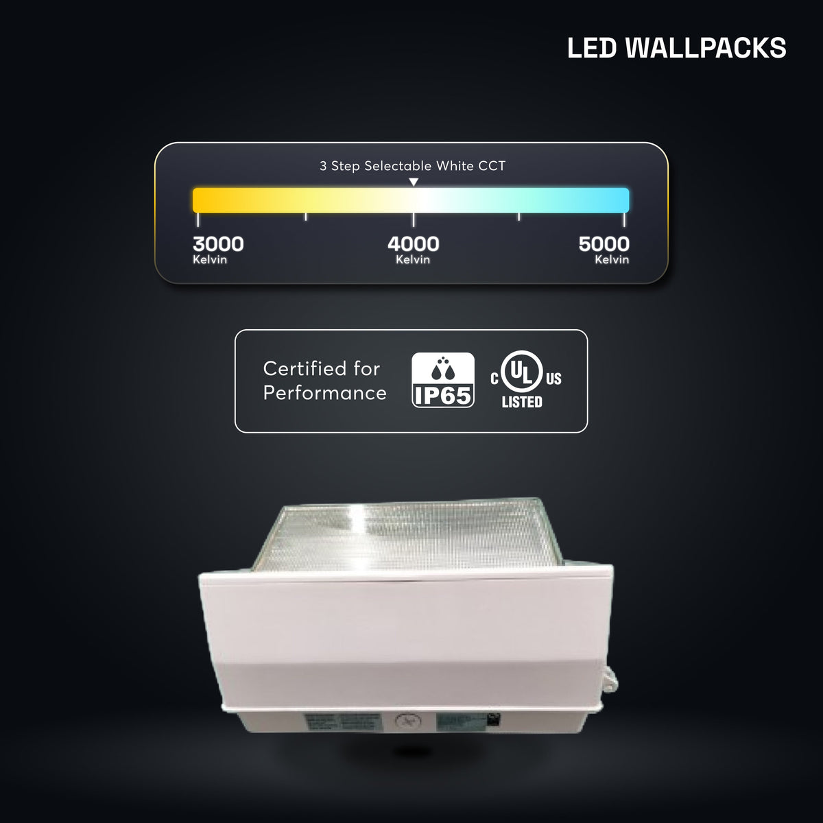 Medinah Power | WPLL 40T80W Series LED Wall Pack w/Photocell | Up to 12,000 Lumens | CCT & Wattage Selectable | 120-277v | White