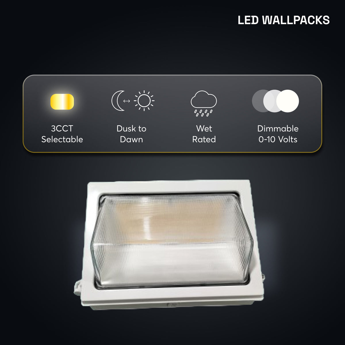 Medinah Power | WPLL 80T120W Series LED Wall Pack w/Photocell | Up to 18,000 Lumens | CCT & Wattage Selectable | 120-277v | White