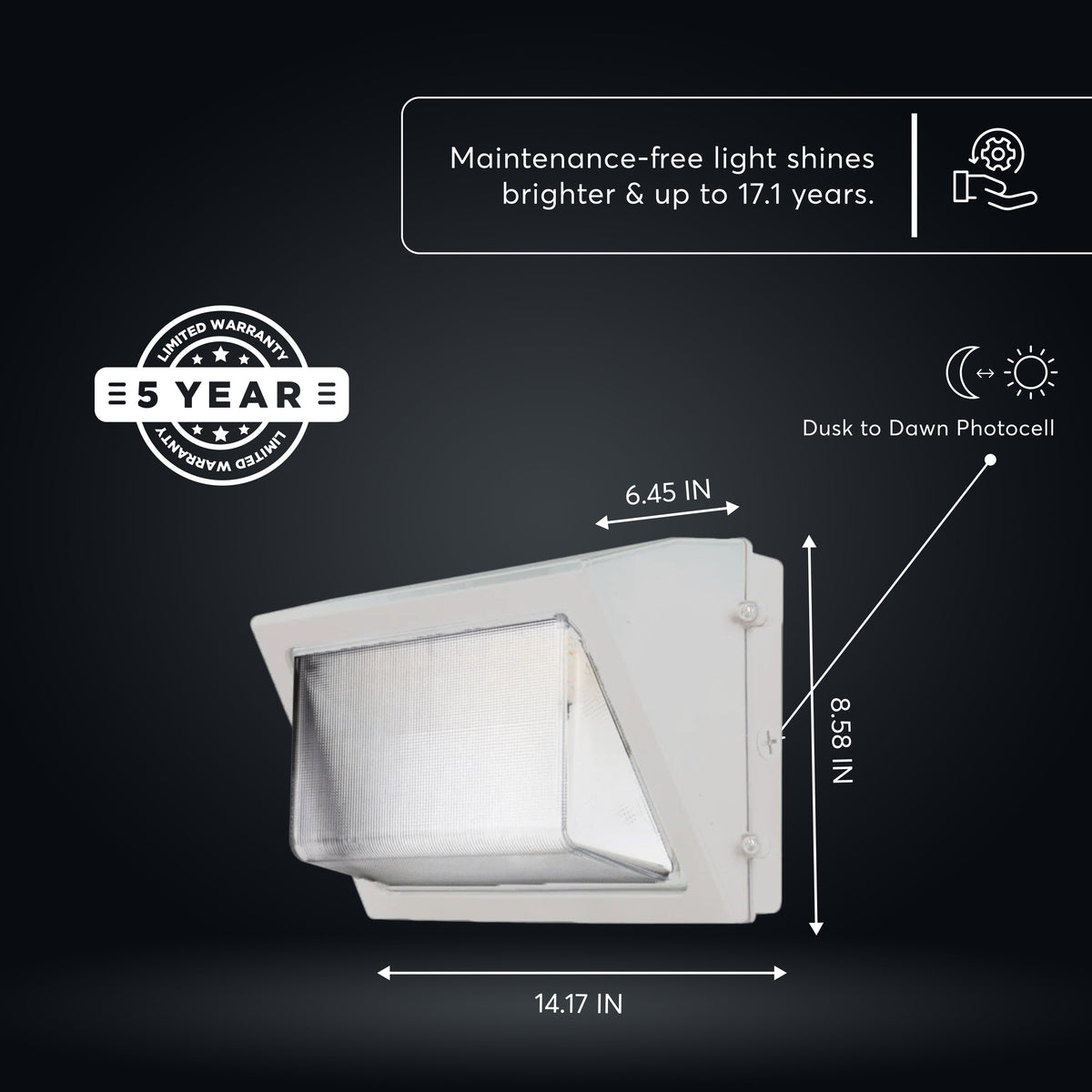 Medinah Power | WPLL 80T120W Series LED Wall Pack w/Photocell | Up to 18,000 Lumens | CCT & Wattage Selectable | 120-277v | White