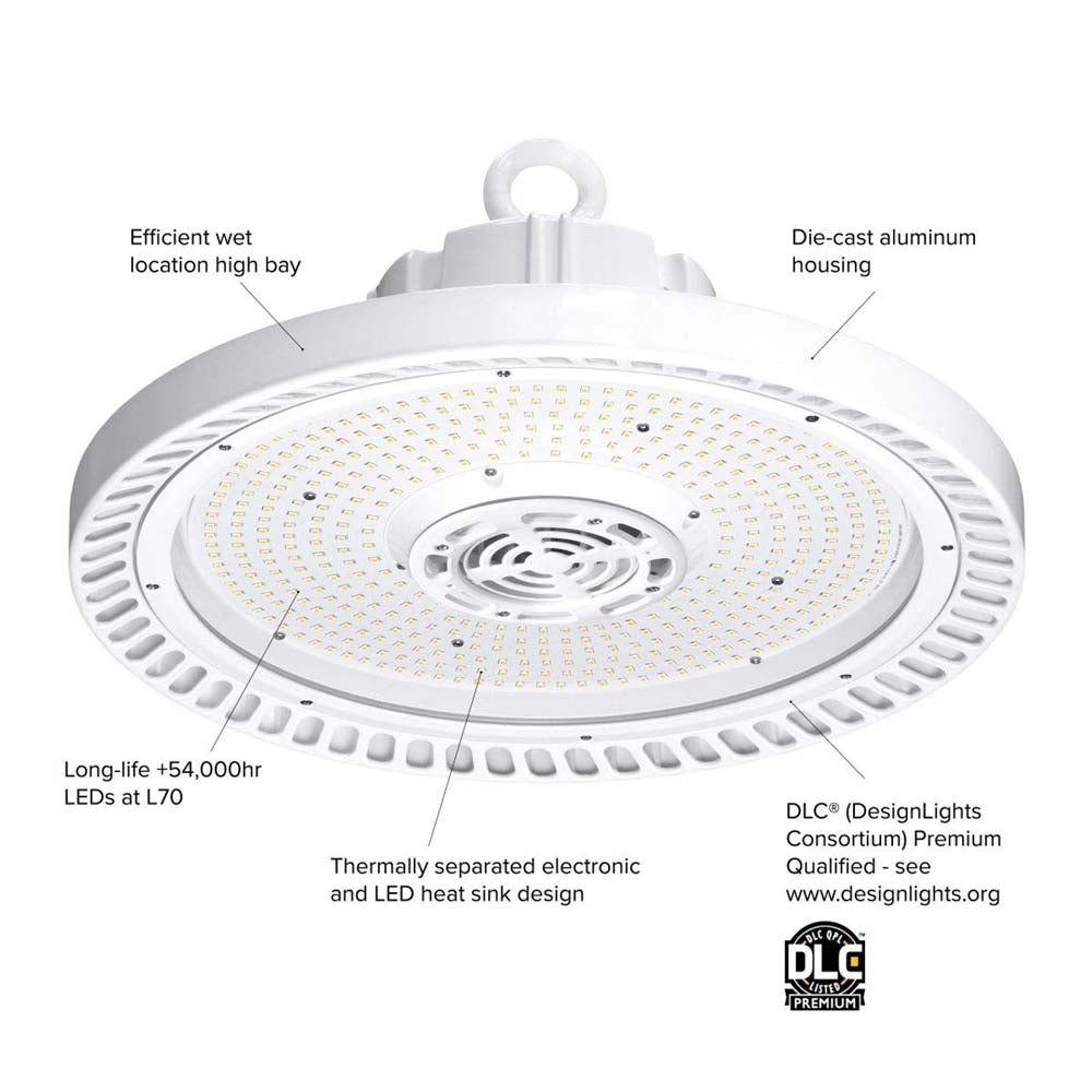 Hubbell 15-in Round LED High Bay 200W 28,000Lm 4000K Dimmable Clear Flat Lens