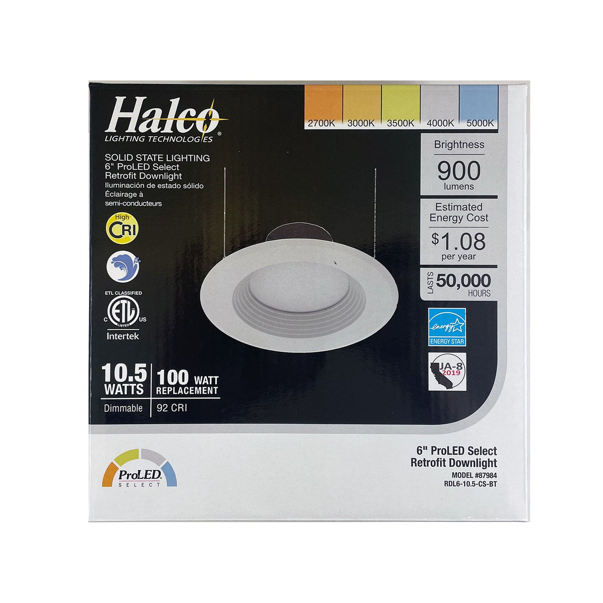 HALCO 6-in 10.5w ProLED CCT Select Downlight Dimmable Retrofit - 100w equiv