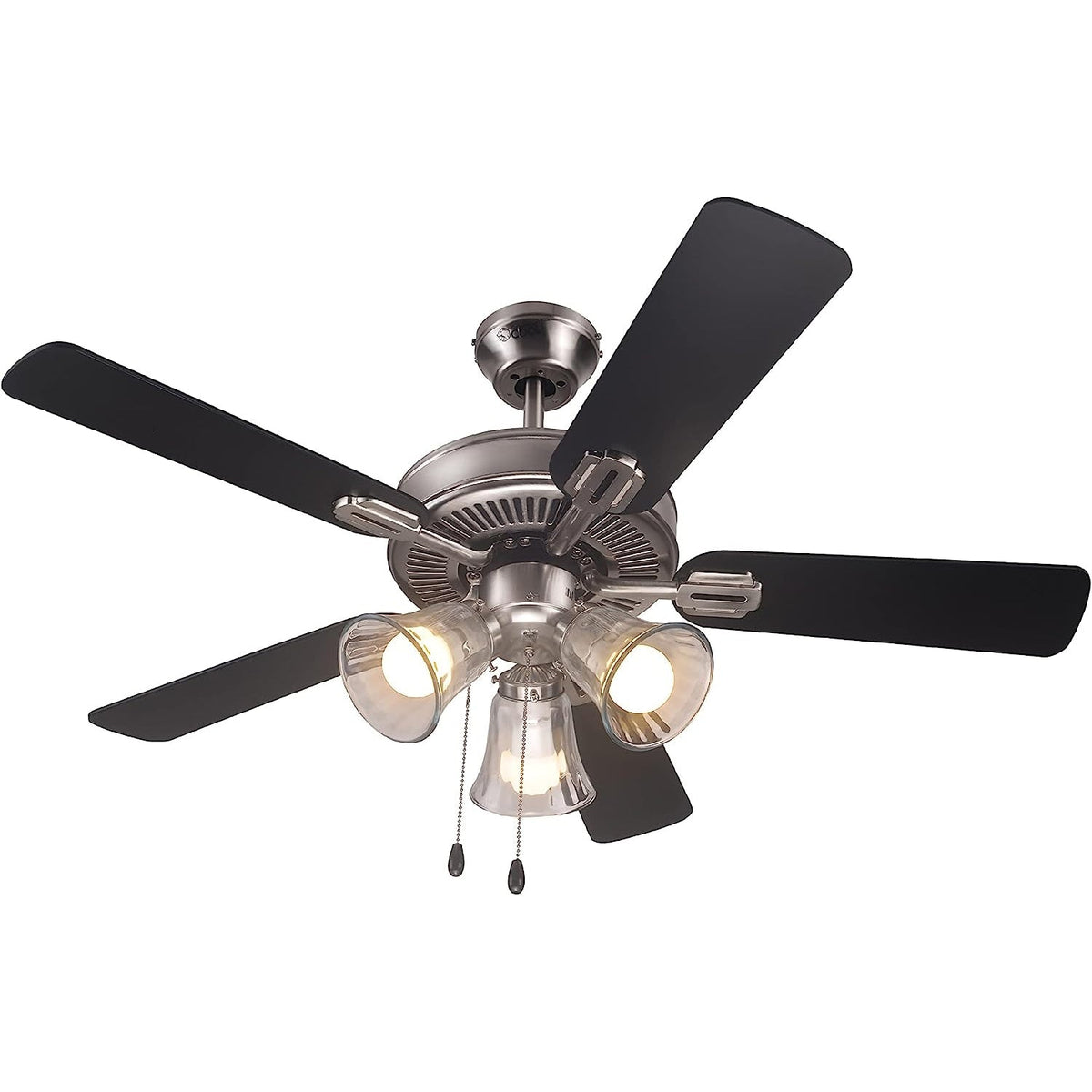 42" Contemporary 3 Lights Ceiling Fan with Rosewood/Black Blades and Pull Chain