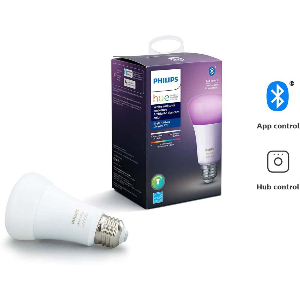 Philips Hue White and Color Ambiance A19 E26 Bluetooth & Zigbee LED Smart Bulb