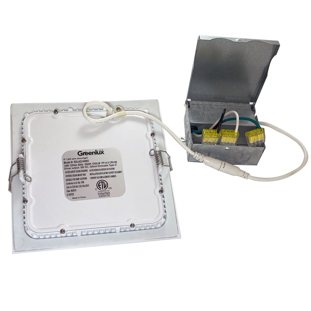 GreenLux 6-in 14w LED Square Slim Downlight 3000K Warm White 120v Dimmable