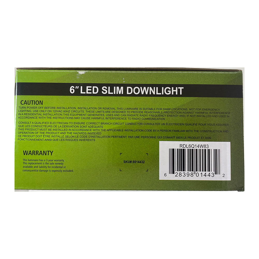 GreenLux 6-in 14w LED Square Slim Downlight 3000K Warm White 120v Dimmable