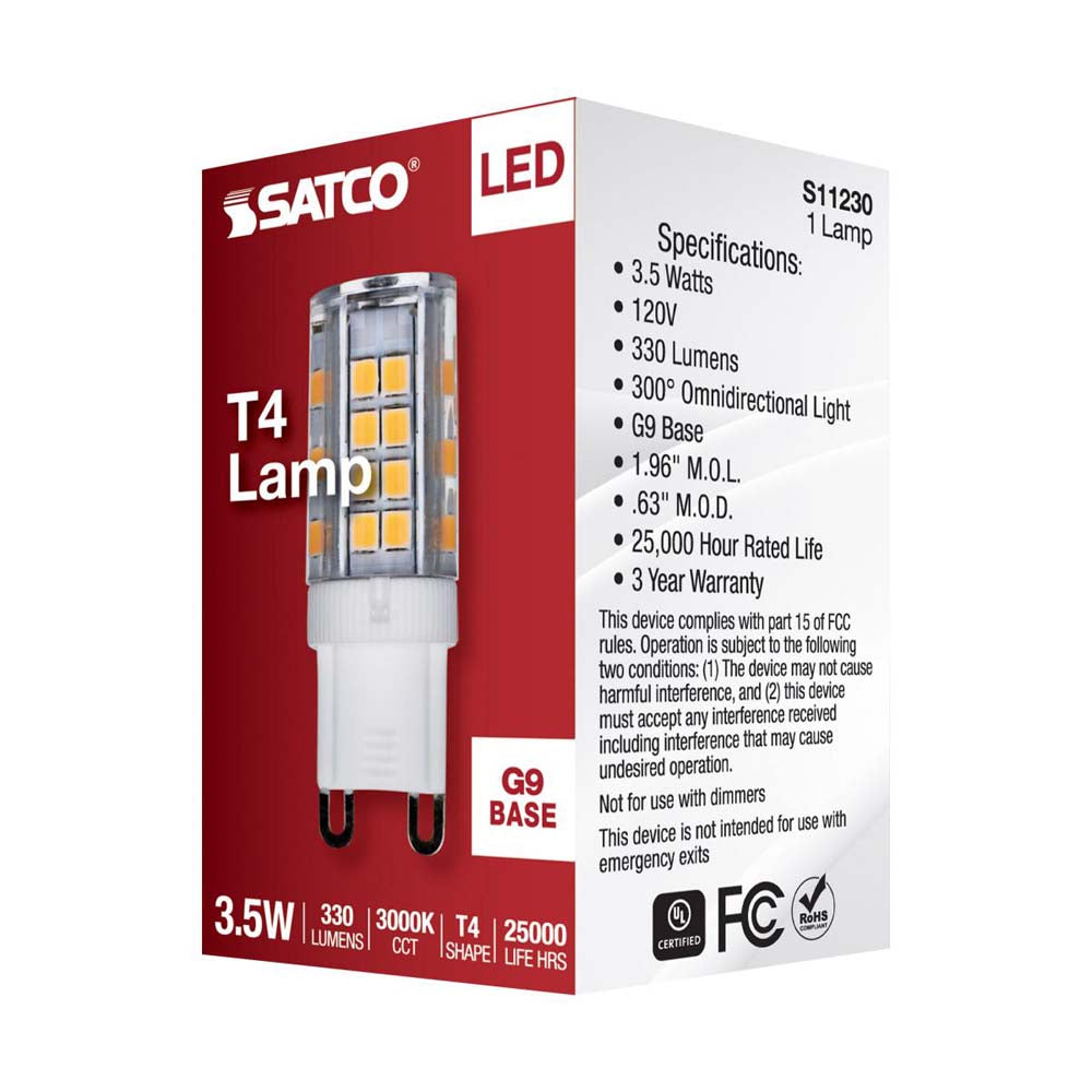 3.5W JCD LED Clear 3000K G9 G9 Double Loop Base 120v