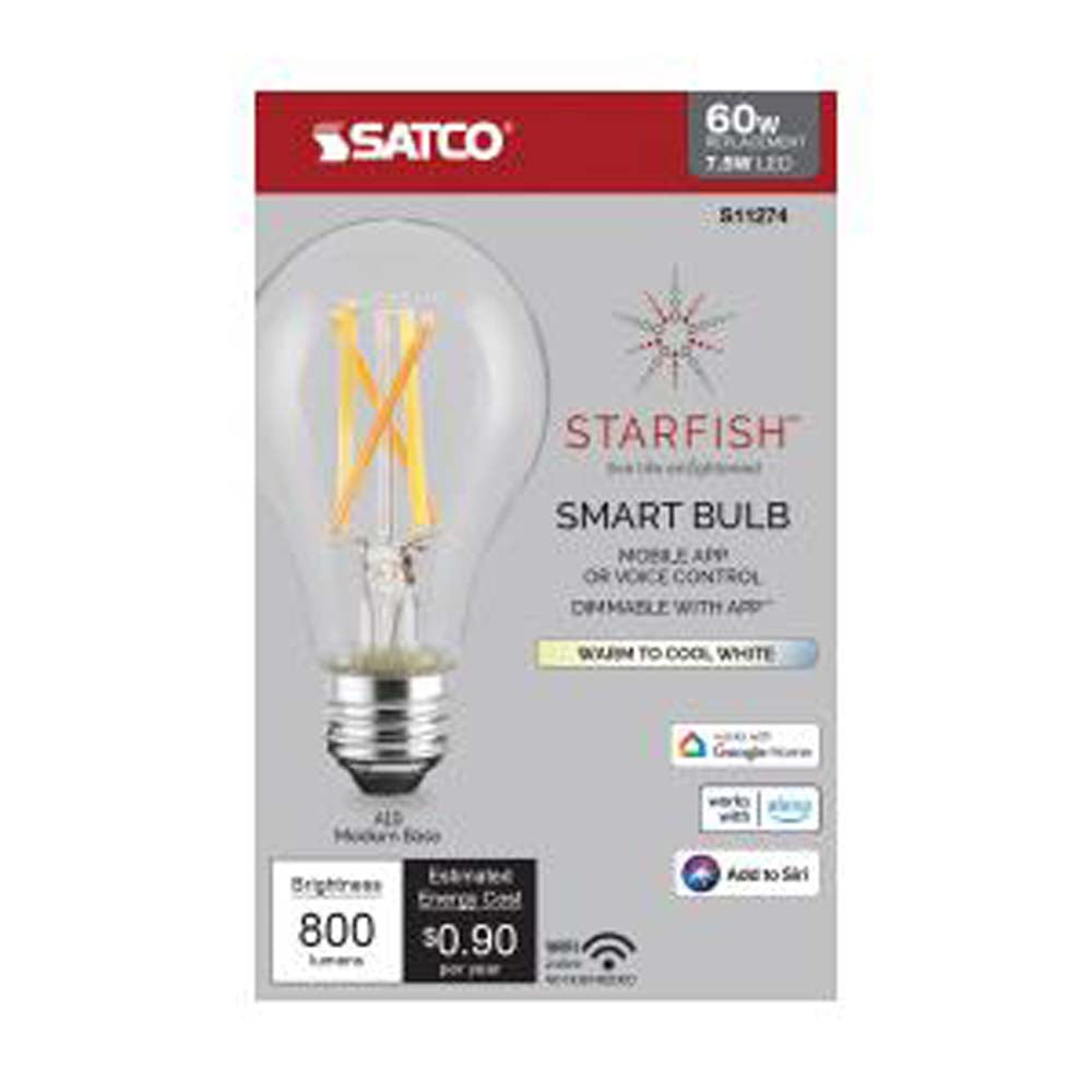 7.5W A19 LED T20 Starfish IOT Tunable White Clear 800 Lumens 120v