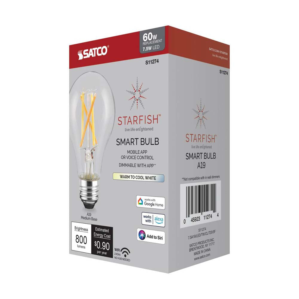 7.5W A19 LED T20 Starfish IOT Tunable White Clear 800 Lumens 120v
