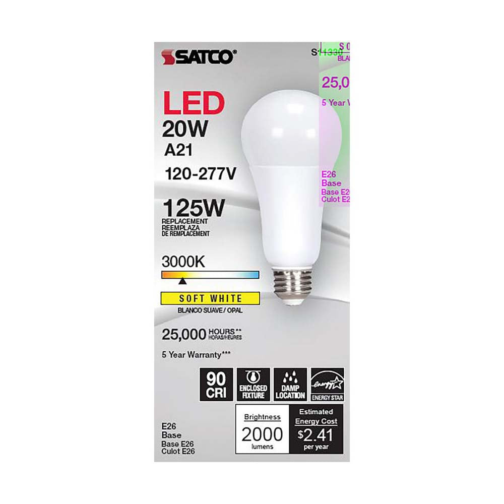20W A21 LED 3000K Medium base 220 deg. Beam Angle 120-277v