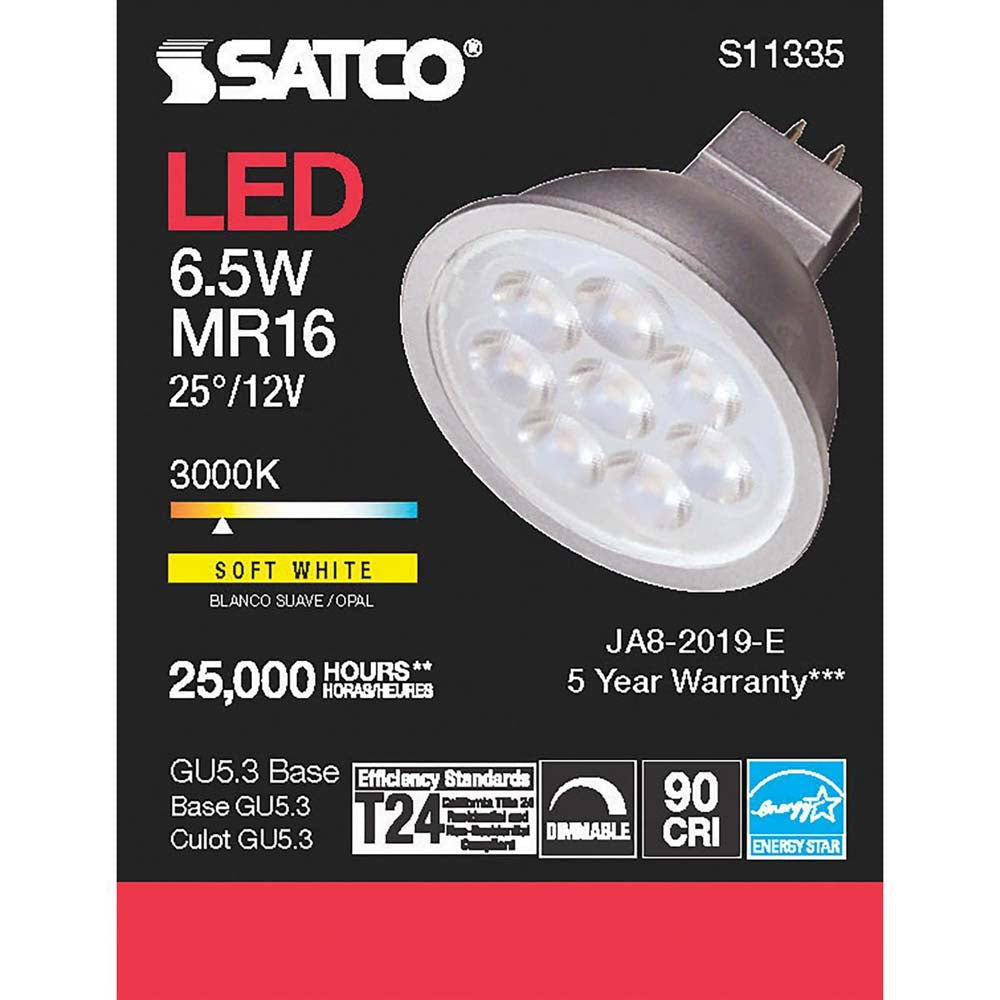 6.5W MR16 LED 3000K GU5.3 base 25 deg. Beam Angle 12v