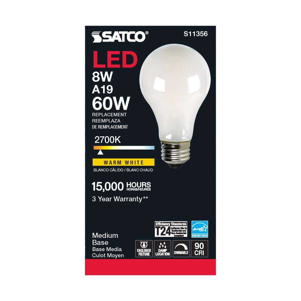 8W A19 LED Soft White 2700K Medium base 120v