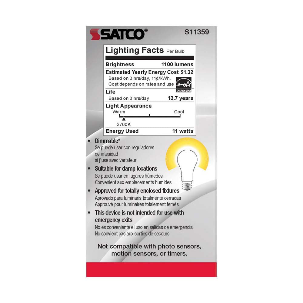 11W A19 LED Soft White 2700K Medium base 120v