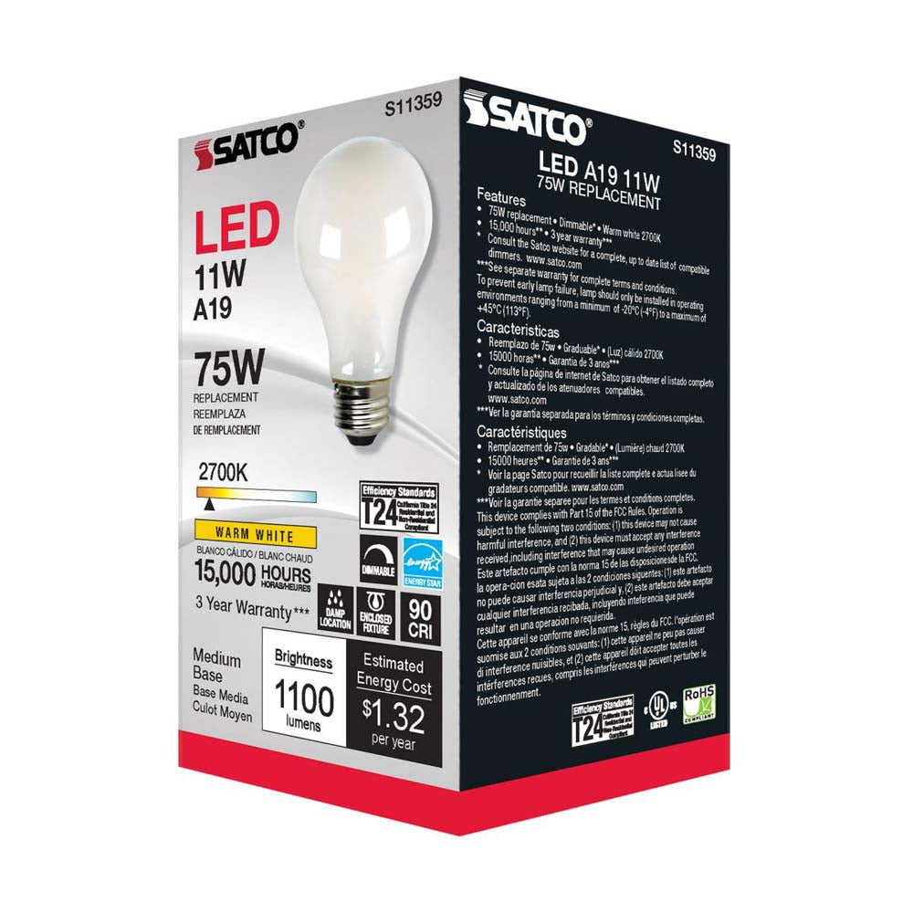 11W A19 LED Soft White 2700K Medium base 120v