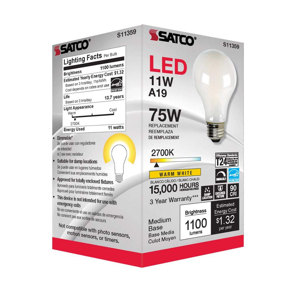11W A19 LED Soft White 2700K Medium base 120v