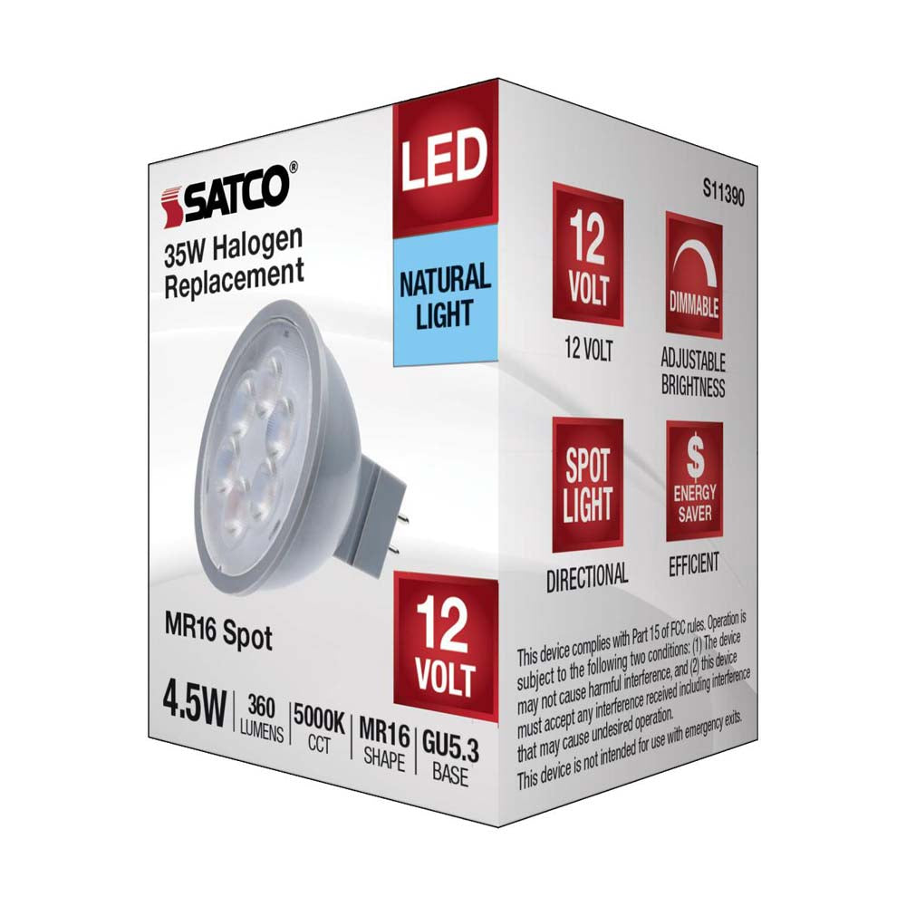 4.5W 12v MR16 LED 5000K Spot 15d 360LM GU5.3 Base Silver Finish Bulb