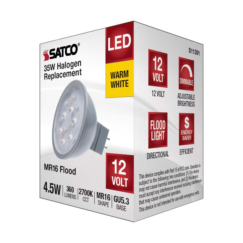 4.5W  12v MR16 LED 2700K Flood 40d 360LM GU5.3 Base Silver Finish Bulb