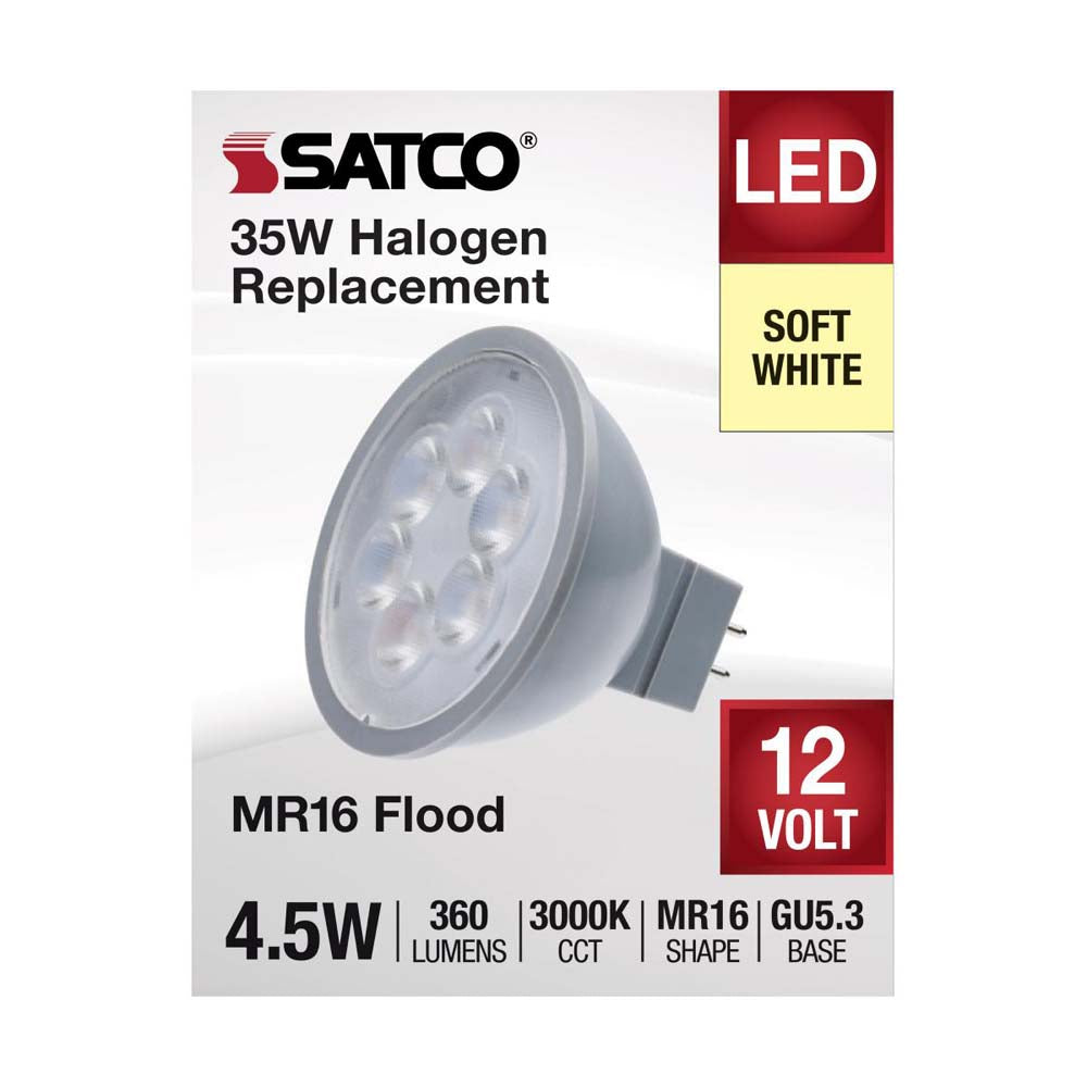 4.5W  12v MR16 LED 3000K Flood 40d 360LM GU5.3 Base Silver Finish Bulb