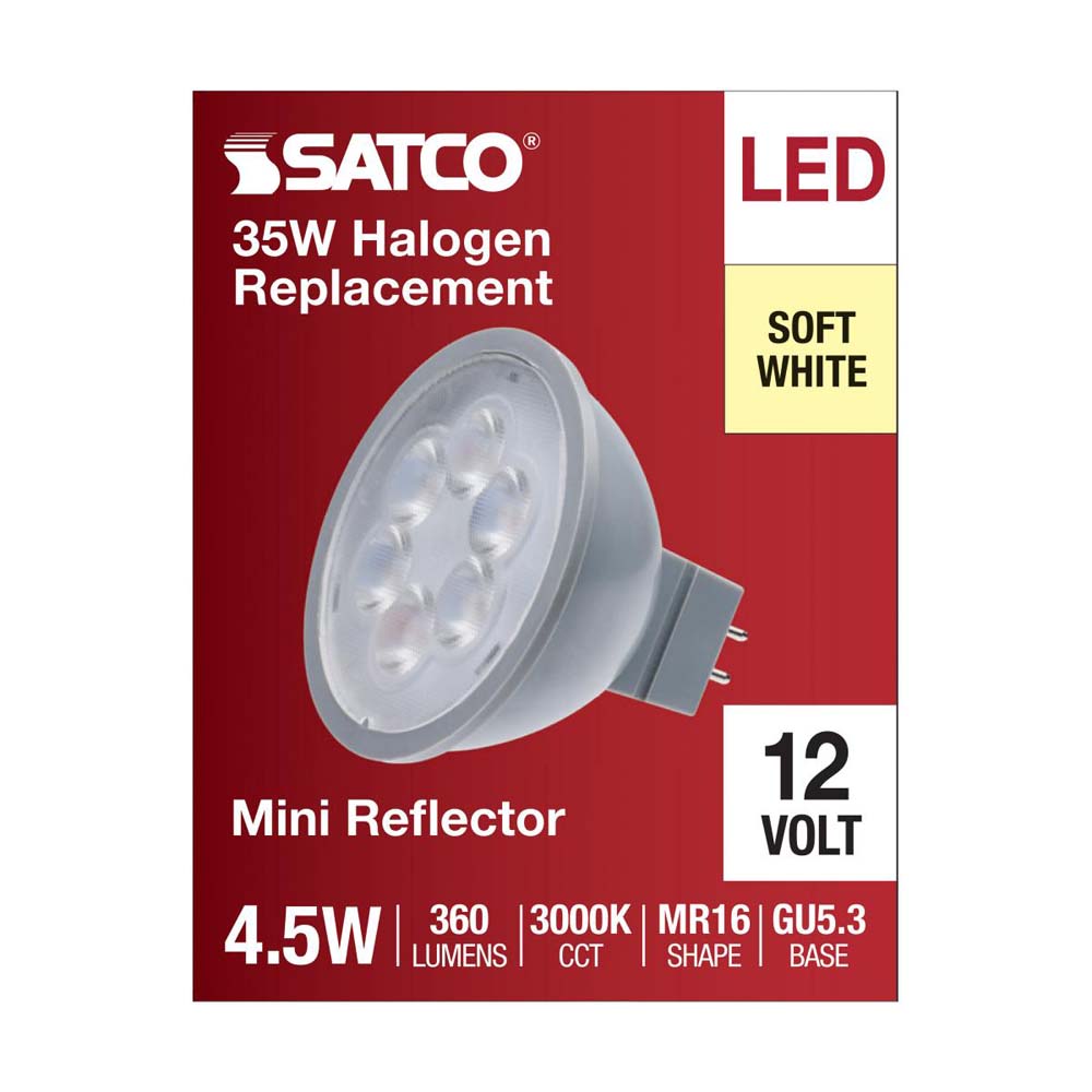 4.5W  12v MR16 LED 3000K Flood 40d 360LM GU5.3 Base Silver Finish Bulb