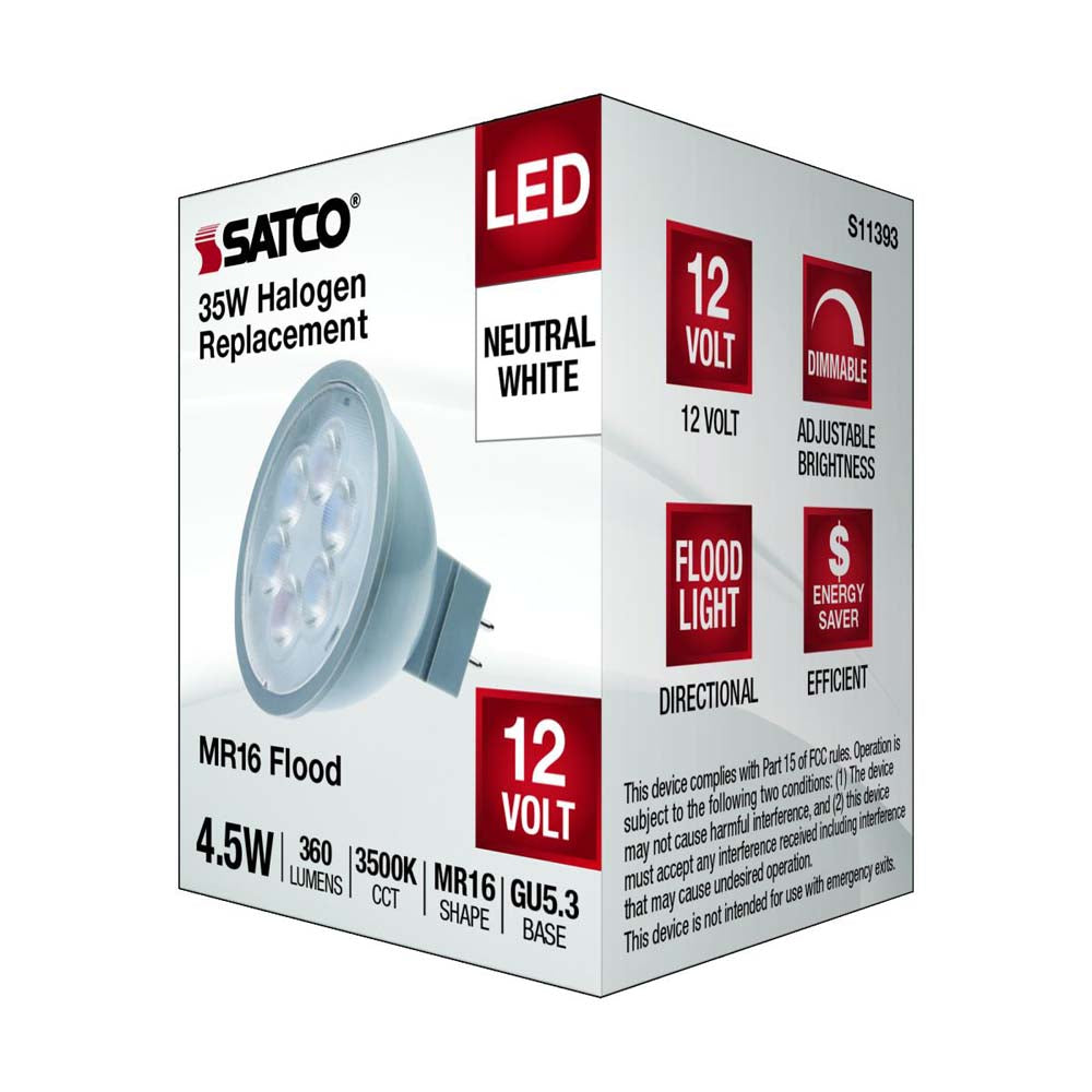 4.5W  12v MR16 LED 3500K Flood 40d 360LM GU5.3 Base Silver Finish Bulb
