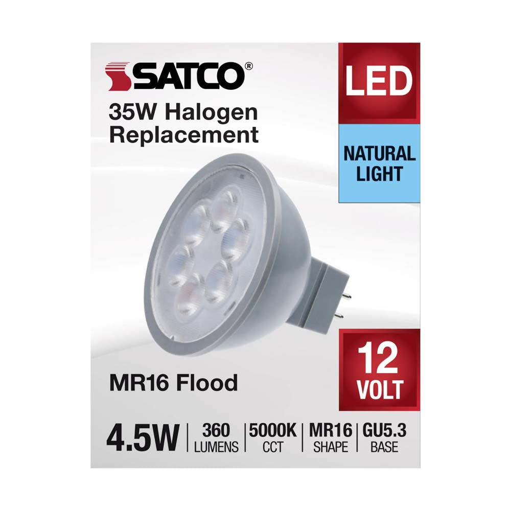 4.5W  12v MR16 LED 5000K Flood 40d 360LM GU5.3 Base Silver Finish Bulb