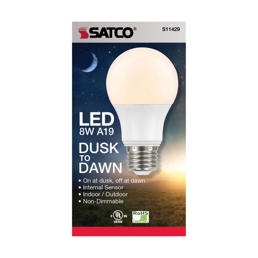 8.5W A19 LED Dusk to Dawn 2700K E26 Medium base 200 deg. Beam Angle 120v