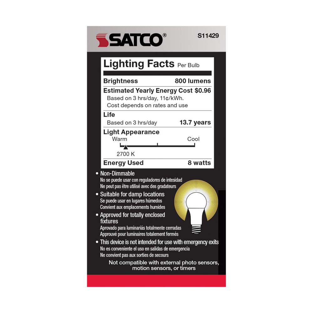 8.5W A19 LED Dusk to Dawn 2700K E26 Medium base 200 deg. Beam Angle 120v